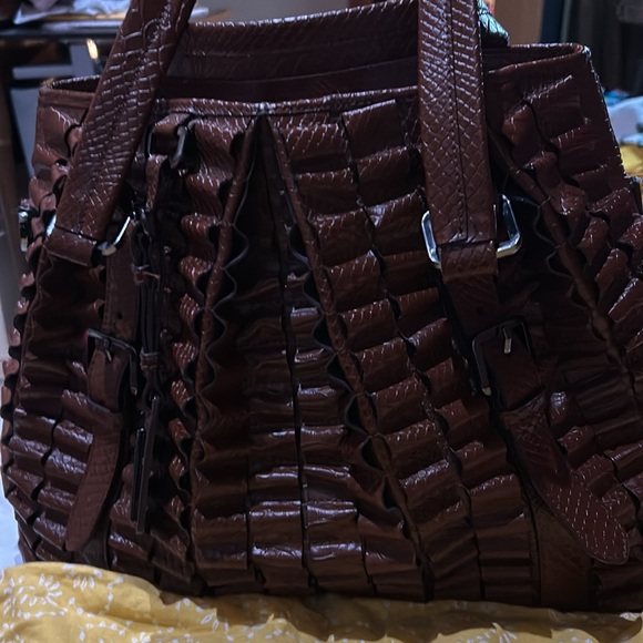 Burberry Brown Ruffled Crocodile Lowry Hobo - Picture 2 of 9